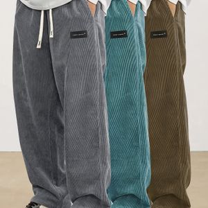 Heren Corduroy Rechte Pijp Sweatpants met Trekkoord Taille - Casual Sportbroek voor Lente & Herfst, Grijs, Trekkoord Sweatpants|Casual Stijl|Corduroy Stof