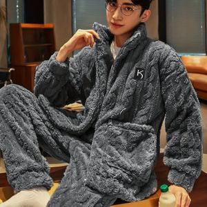 Herren Winter Flanellen Dikke Fluweel Pyjama Set met Rits Stijl Tweedelige Huiskleding voor Herfst en Winter