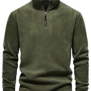 Casuele Fleece Trui met Rechtopstaande Kraag en Rits, Warme Pullover voor Winter.