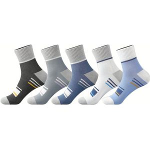 5 Heren Gestreepte Crew Sokken, Effen Comfortabele Ademende Casual Zachte Sokken, Winter & Herfst