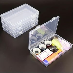 4-pack Transparent Plastic Storage Boxes, Rectangular Clear Organizer For Stationery, Phone Masks Fishing Tackle, Supplies, Back To School Art