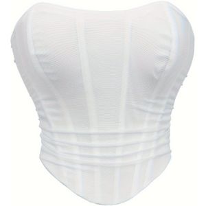 Geplooide Mesh Korsettop, Buikcontrole Vetersluiting Body Shaper, Dameslingerie & Shapewear