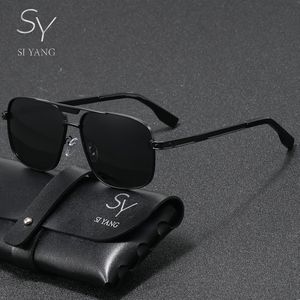 SY SI YANG Heren Roestvrijstalen Vierkante Gepolariseerde Bril - Stijlvol Beam Design, Lenzen met Gepolariseerde Coating, Inclusief Beschermhoes en Doek, Perfect voor Zakelijk en Casual Gebruik