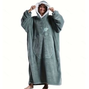 Plus Size Schattige Pyjama's, Dames Apple Lange Mouwen Comfortabele Flanellen Hooded Draagbare Dekentje met Zak TV Worp