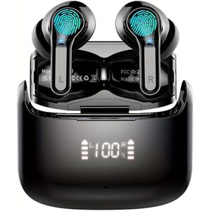 Wireless Oordopjes, Draadloze Koptelefoon met 5.3 Stereo Bas, In-ear Oortjes 40H Dubbele Microfoon voor Gesprekken, Sportheadset met USB-C en LED-display