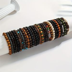 TEMU 31-delige Vintage Houten Kralen Armband Set voor Heren, Modieuze Retro Stijl Stapelbare Armbanden voor Dagelijkse Draag en Reiscadeau, Geen Metalen Hanger, Puur Hout Materiaal
