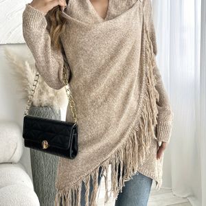 Damescardigan met Franje - Zacht Stretch Open Trui voor Herfst Winter Laagjes, Medium Gewicht Kleur Makkelijk te Onderhouden, Cardigansweater, Winterlaagstuk, Mediumstretch Stof