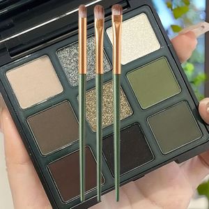 Katteoog 9-Kleur Oogschaduw Palette + Borstels, 9-Kleur Volledig Matte Vrouwen Oogschaduw Palette, Zacht Mixbare Matte Nude Koude Bruine Natuurlijke Tinten, Warme Nude Oogschaduw Palette Groen