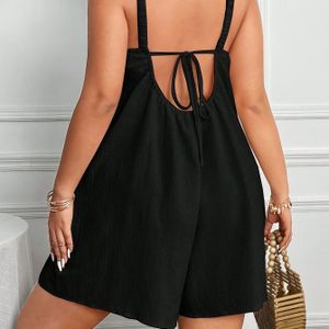 Jumpsuit met open rug en gebonden taille voor dames - Casual losse pasvorm met zakken, geel, mouwloze romper voor lente/zomer vakanties, vakantieoutfit | Jumpsuit met open rug | Tie detail