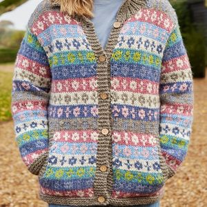 1pc Elegante Plus Size Cardigan - Geometrisch Gebreide Polyester Trui met Licht Stretch, Comfortabele Kraagloze Open Voorzijde Top voor Herfst/Winter