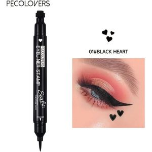 PECOLOVERS 2-in-1 Zwarte Vloeibare Eyeliner Stempelpen, Waterdicht Sneldrogend Liefdeshart Ontwerp, Cosmetisch Make-up Gereedschap