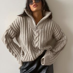 Elegante sweater met hoge hals en ritssluiting voor dames | kleur, ribdetail, ideaal voor herfst/winter