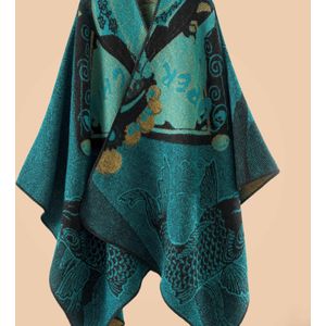 Plus Size, Sierlijk Visschubpatroon Oversized Open Front Cardigan Sweater Wrap Geschikt voor Herfst- en Winteravonden