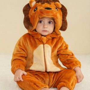 Schattige Leeuwen Jongens Onesie - Gezellige Romper met Lange Mouwen en Capuchon met Zacht Nepbont, Perfect voor Lente, Herfst & Winterfeesten & Casual , Perfect voor Buiten