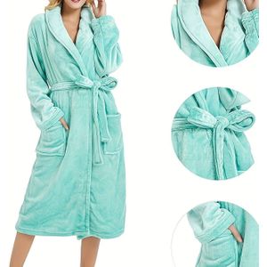 Vrouwen's Gezellige Fleece Badjas - Zachte Lange Mouw met Verstelbare Riem, Lichtblauw, Perfect voor Herfst/Winter, Casual Stijl, Comfortabele Slaapkleding, Knusse Ochtendjas