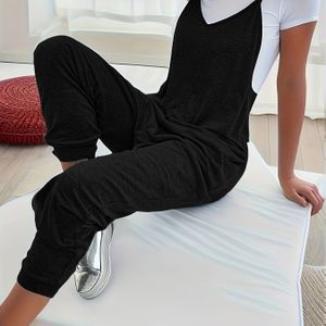 Casual Mouwloze V-Hals Jumpsuit voor Dames met Verstelbare Bandjes - Losse Pasvorm Kleur, Wasbaar in de Machine Lente/Zomer Outfit, Ontspannen Kledingstuk, Comfortabele Pasvorm