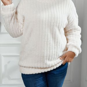 Plus Size Dames Fleece Oversized Pullover - Gezellige, Losse Winter Sweatshirt met Verlaagde Schouders en Ronde Hals, Machinewasbare H-Lijn Silhouet voor Herfst & Winter, Zacht Textiel Kleding