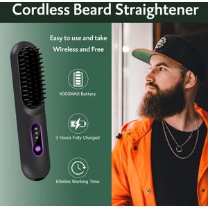 Premium Baardstyler & Haarstyler voor Mannen, 2-in-1 Baardborstel met 3 Instelbare Temperaturen (160℃-200℃), Draagbaar Ontwerp – Essentieel Cadeau voor Elite Verzorging