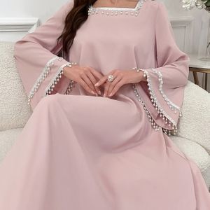 Elegante marineblauwe abaya met parelbeslag - Lange, vloeiende jurk voor vrouwen, perfect voor lente/zomer/herfst, elegant kledingstuk|Parelbeslag jurk|Lange vloeiende jurk