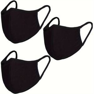 Pak 3 Stof Mond Masker - Alle Katoen - met Clip Herbruikbaar Stof Comfortabel Ademend Materiaal Zwart