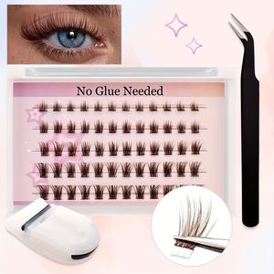 60 stuks Zelfklevende Wimperclusters Kit Bruine Wimpers 8-16mm MIX Druk-op Geen Lijm Nodig Herbruikbare Clusterwimpers Gemakkelijk Aanbrengen Thuis, Geen Plakkend Residu