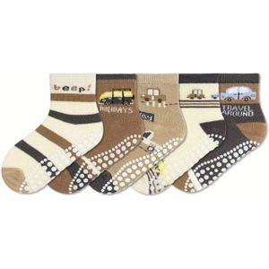 5-Pack Kinder Sokken met Grip Stippen, Antislip Peuter & Baby Jongens en Meisjes Binnen Trampoline Loop Training Crewsokken