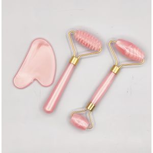Plastic Gezichtsmassageroller Gua Sha, Handmatige Gereedschapsset met Schraapbord en Wiel voor Lichte Beige Verzorging van het gezicht, en nek