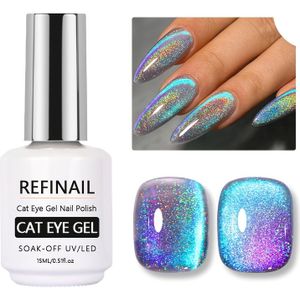 REFINAIL 9D Katje Oog Magnetische Gel Nagellak Holografische Regenboog Soak-Off LED / Gel Manicure Ontwerp voor Salon & DIY Thuis 15ml