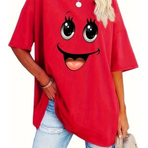 Dames Plus Size Casual Crew Neck Korte Mouw Geometrische Polyester Gebreide Stof Lichtrekbare Zomer- en Lente Tops