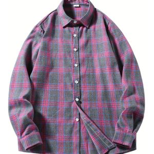 Casual Geruit Overhemd met Knopen - Polyester, Niet-Rekbare Stof voor Lente/Herfst Buitenactiviteiten