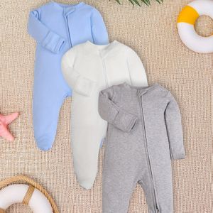 3 stuks 2-Way Rits Onesie, Kleur Ontwerp & Versterkte Naden, Ultra-Zacht Stof voor Dagelijks Gebruik van 0-9 maanden, Ademend Katoen voor Buiten Spelen of Thuisgebruik., Ideaal voor Buitenshuis