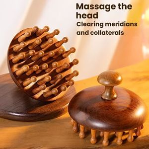 Houten Kam met Brede Tanden voor Hoofdhuidmassage - Brede Tanden Haarborstel met Houten Borstelharen, Hoofdhuidmassage voor Roos, Haar & Traditionele Chinese Geneeskunde Relaxatie