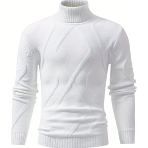 Men's Slim Fit High Turtleneck Ribbed Knit Sweater - Stretchy Long Sleeve Pullover, Solid Color Casual Winter Top For Fall & Cold Weather, Comfortable Pullover, Highelastic Fabric