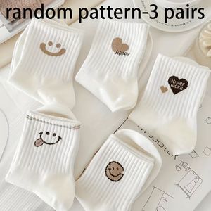 3 Paar Witte Dames Sokken over de Knie met Speelse Symbolen - Stof, Handwasbaar, Schattige Cartoon Patronen Geschikt voor Dagelijks | Leuk Sokontwerp | Textuur