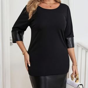 1pc Elegante Kleur Mid-Sleeve Jurk voor Vrouwen, Polyester 95% Spandex 5% Gebreid , Ronde Hals, Contrast Fur Details, Bodycon Fit, Pullover Style, Fashion