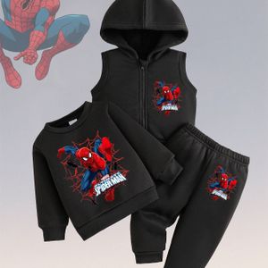 Marvel Jongens 3-delige Set: Spider-Man Print Capuchonvest + Lange Mouwen Top + Broek, Ideaal voor Herfst/Winter Dagelijks Gebruik en Buitenactiviteiten, Perfect voor Feesten & Festivals