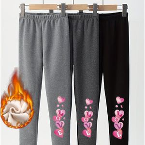 3-Pack Meisjes Thermische Leggings - Dikke Winterbroeken voor Alle Seizoenen met Hart & Print (Roze/Zwart/Wit) - Zachte Rekbare Tights voor , Spelen - Handwasbare Ondoorzichtige Lange Broeken