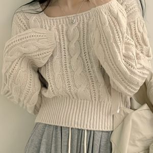 Vrouwen Winter Trui met Lantaarnmouwen & Vierkante Hals - Chique Casual Lange Mouw Pullover, Kleur Knitwear voor Koud Weer, Alledaagse Outfit, Relaxed Fit, Warme Stof, Stijlvolle Dames