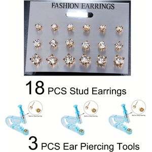 21/42 stuks oorpijngeweer gereedschapset met strass oorringen