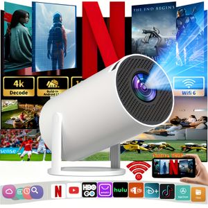 Slimme Mini Projector met 11 Besturingssysteem, Native 720P en 4K , WiFi 6 en BT5.0, Automatische Keystone Correctie, Compact 180° Ontwerp, Perfect voor Home Theater, Camping en Gaming
