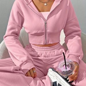 10.23 Modieuze Dames Herfst/Winter Rits Hoodie Lange Mouw Jas + Wijde Broek