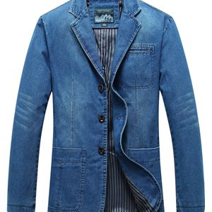 Casual Denim Blazer voor Heren - Losse Pasvorm met Lange Mouwen, Knopenfront, Klepzakken & Gestreepte Kraag, Hoogwaardige Niet-Rekbare Stof voor Lente/Herfst, Alleen Handwas