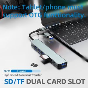 8-in-2 Multifunctionele | USB 3.0 + USB-C + SD/TF + 3.5mm Audio Poorten, Ondersteunt Naadloze Multi-Poort Collaboratie voor Smartphones, Tablets en Computers voor Video- en Audio Uitvoer