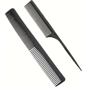 Professionele Zwarte Koolstofvezel Kam, Fijne en Brede Tanden Haarkam voor Alle Haren Soorten, Professioneel Kampenset, Stylingkam met Fine and Wide Teeth Voor Alles