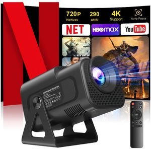 XGODY Projector Native 720P 4K Ondersteuning, 11, 290ANSI Auto Keystone Correctie, WiFi6, BT5.4 , Mini Projector Ingebouwde Speaker, 300ANSI Helderheid, Resolutie, LCD Display