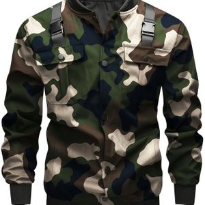 Heren Camouflage/ Kleur Snap-fit Ontwerp Cargojack, Casual Stijlvolle Lange Mouwen Knopen Jas Buitenkleding