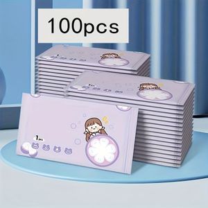 100st Draagbare Vochtige Doekjes, Non-woven Hygiëne Tissue voor Buitenshuis Kamperen, Reizen en Dagelijks Gebruik, Effectief, Handig Individuele Verpakking, Draagbare Douche voor Camping