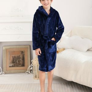 Traceerbare lichaamslabel aan onderzoom, zijnaad of achterkant van de hals – Jongensflanellen slaapjasje Zacht en comfortabele feest-loungewear badjassen voor 2-11 jaar oud Cadeau