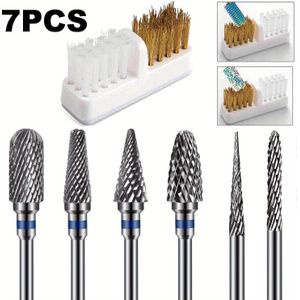 6-delige Nagelboorset met Reinigingsborstel, 3/32" Professionele Carbide Nagelboorbits, Nagelriem Nagelboorbits, Acryl Gel Nageltechniek Manicure Pedicure, Thuis Salon