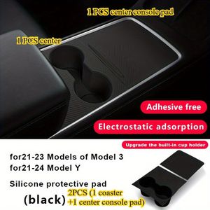 1 Set Compatibel voor Tesla Model 3/ Middenconsole Silicone Wrap Kit met Bekerhouder - Antislip Dashboardhoes, Perfecte Pasvorm Auto-interieur (Zwart) 2021-2024 Modellen